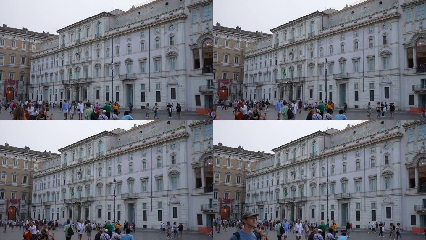 意大利罗马- 2023年9月3日。多云天，巴西驻罗马大使馆外挥舞着国旗的广角镜头。该建筑是巴西领事馆