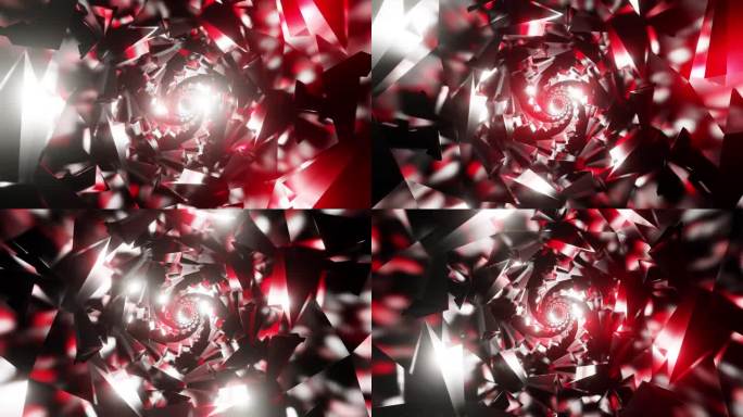 螺旋红色几何漩涡与闪亮的高光3d渲染。旅行通过时间漩涡vj循环，dj舞蹈舞台背景迪斯科俱乐部，餐厅，