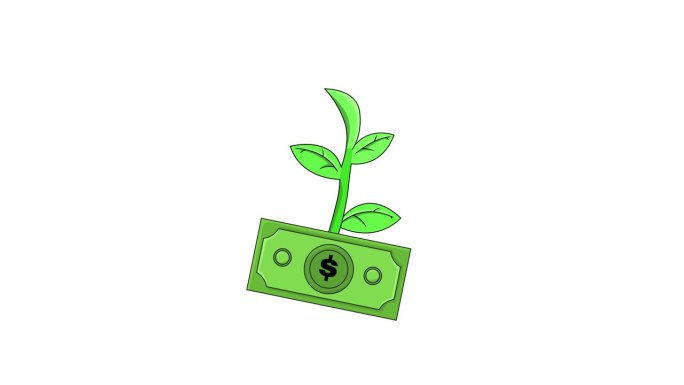 动画美元和树的图标，财务增长