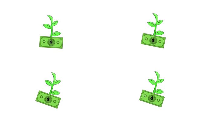 动画美元和树的图标，财务增长