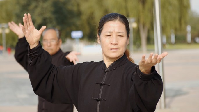 老人公园广场里打太极