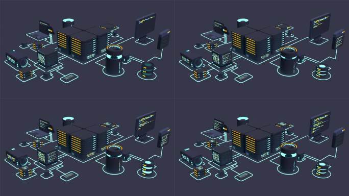 计算机技术3D动画。大数据中心计算。云计算。在线设备上传和下载信息