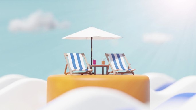 夏天的日光浴床和沙滩伞的形象。