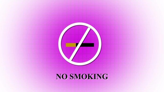 粉红色背景上的彩色渐变动画图标禁止吸烟标志。