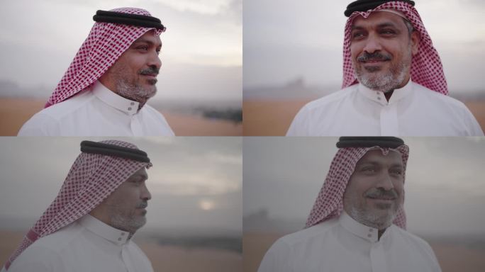 沙特人在沙漠中微笑