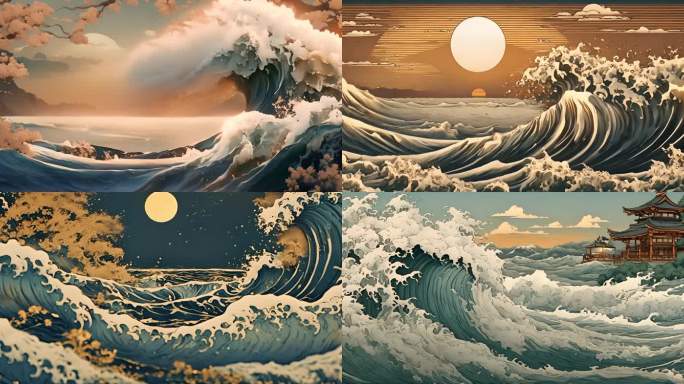 4k国潮 国风 节日插画手绘 国潮海浪