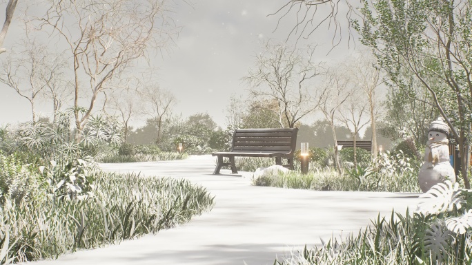 园林公园户外小道下雪动态视频