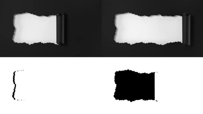 黑纸撕成横条纹，卷起来打开背景。包括Luma哑光。