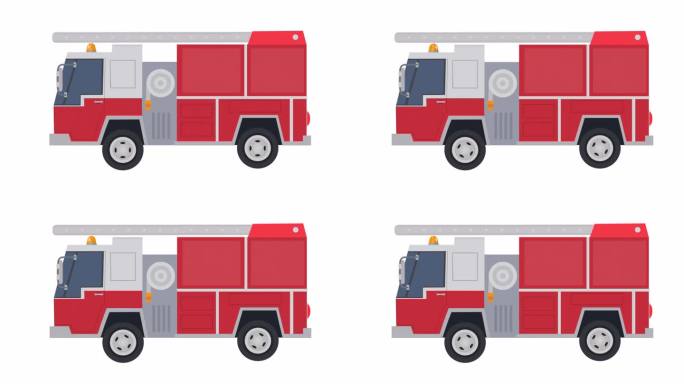消防车。消防车的动画。卡通