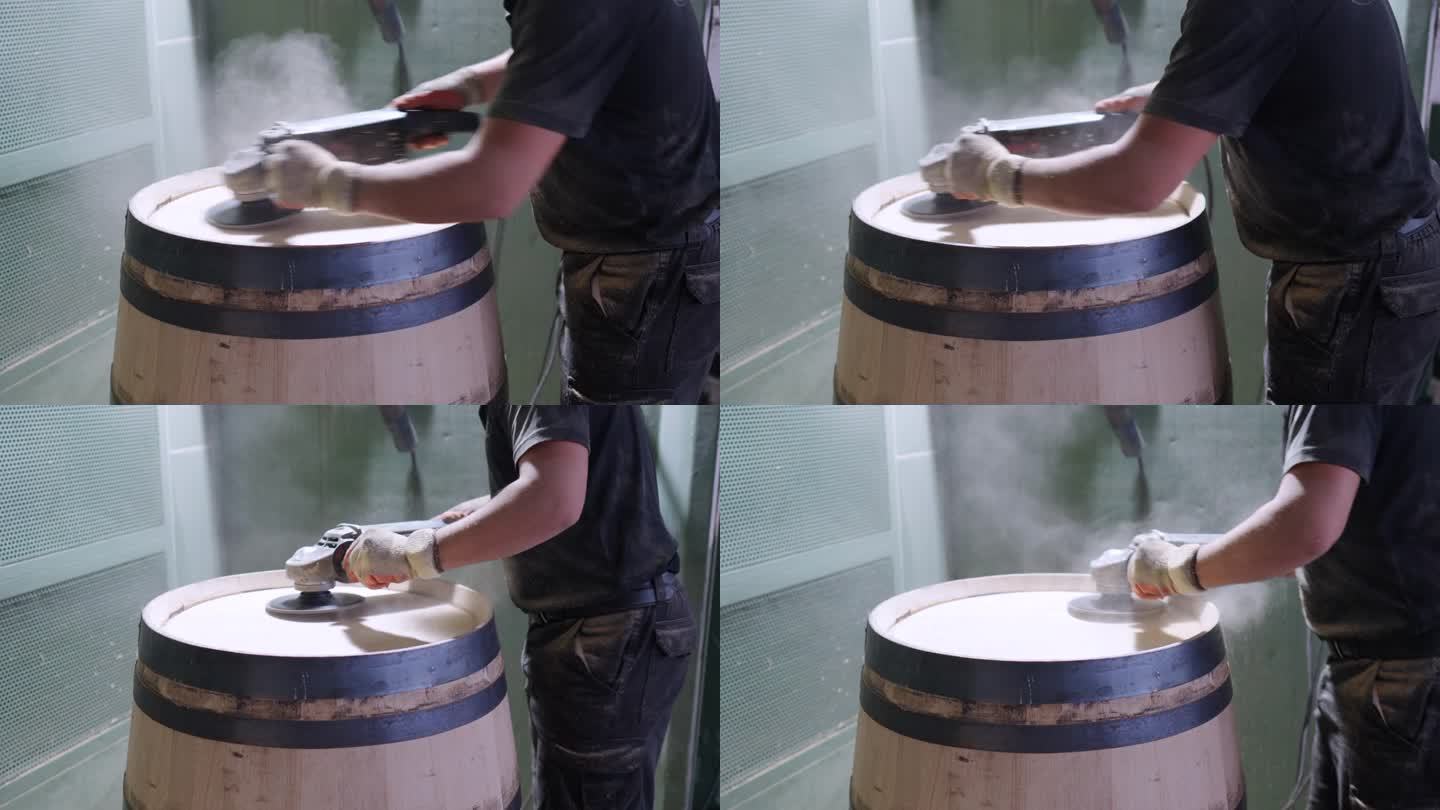 视频4k Prores HQ。在赫雷斯(Jerez)的一家合作社里，制铜匠师傅用砂纸和旋磨机(rot