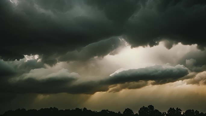 积雨云遮天蔽日云层透光空境云翻滚