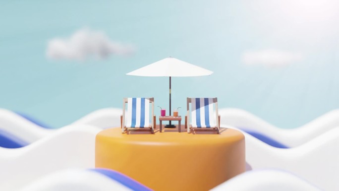 夏天的日光浴床和沙滩伞的形象。