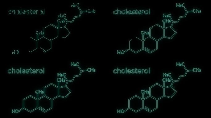 胆固醇分子式霓虹灯图标孤立的黑色背景。