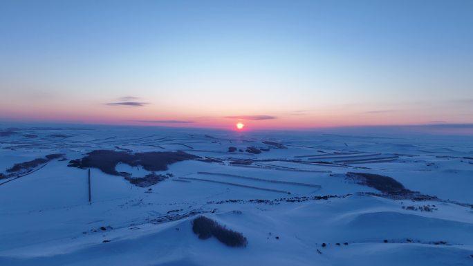 寒冬雪野夕阳晚霞