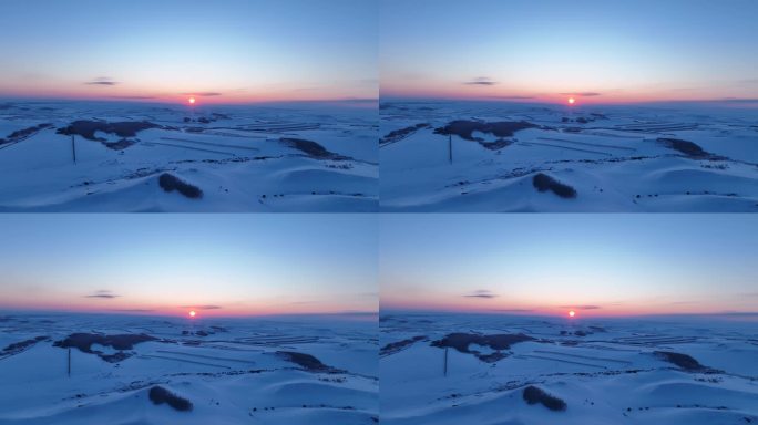 寒冬雪野夕阳晚霞