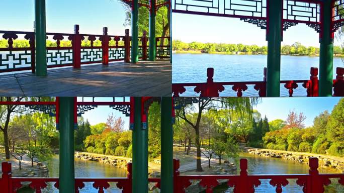 北京圆明园水上廊桥木亭