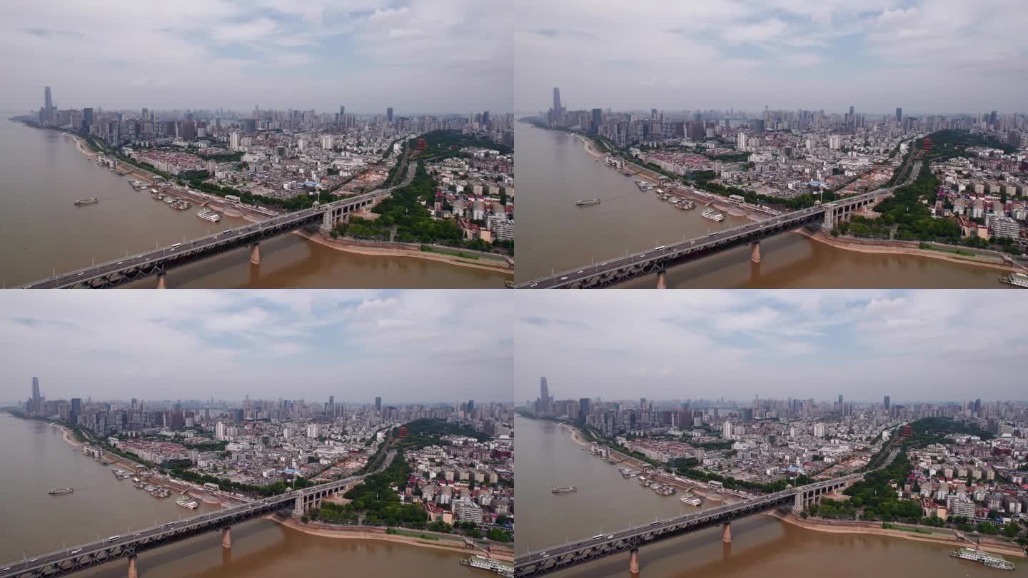 武汉长江大桥天际线航拍图