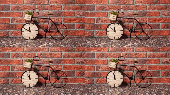 在砖墙的背景下，以自行车的形式出现的时钟的时间间隔。