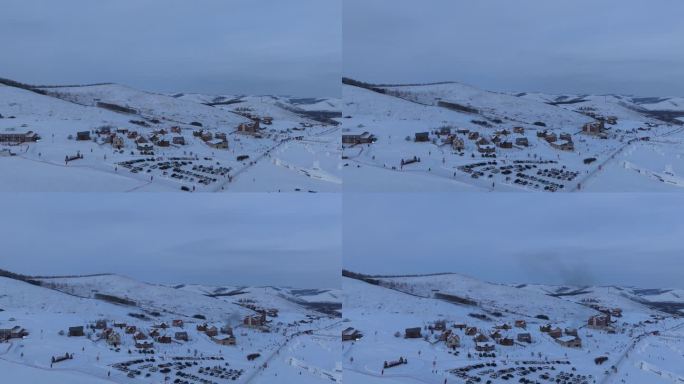 延时航拍 雪谷欧式别墅区雪景