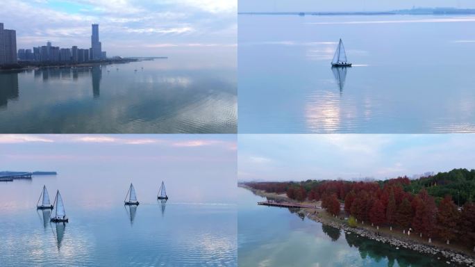 苏州太湖湾公园帆船航拍4k