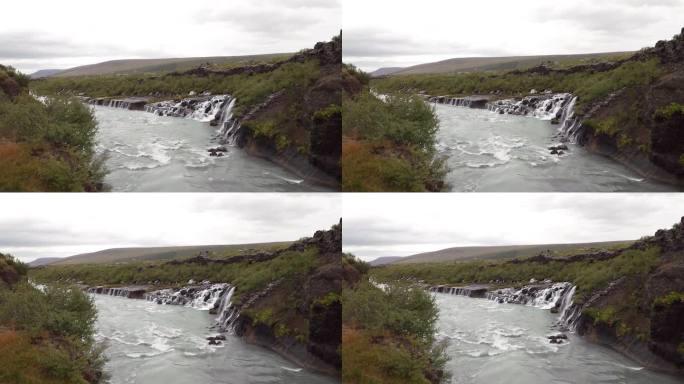 Hraunfossar瀑布在冰岛西部，欧洲-侧面视图