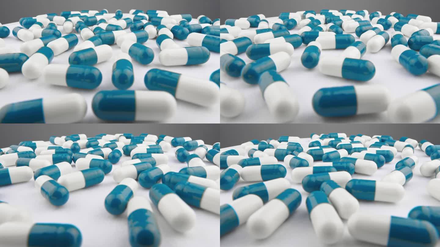 生物活性添加剂在营养和预防维生素缺乏症中的应用。医药工业:生产药品，提高生活质量。蓝白色的胶囊。