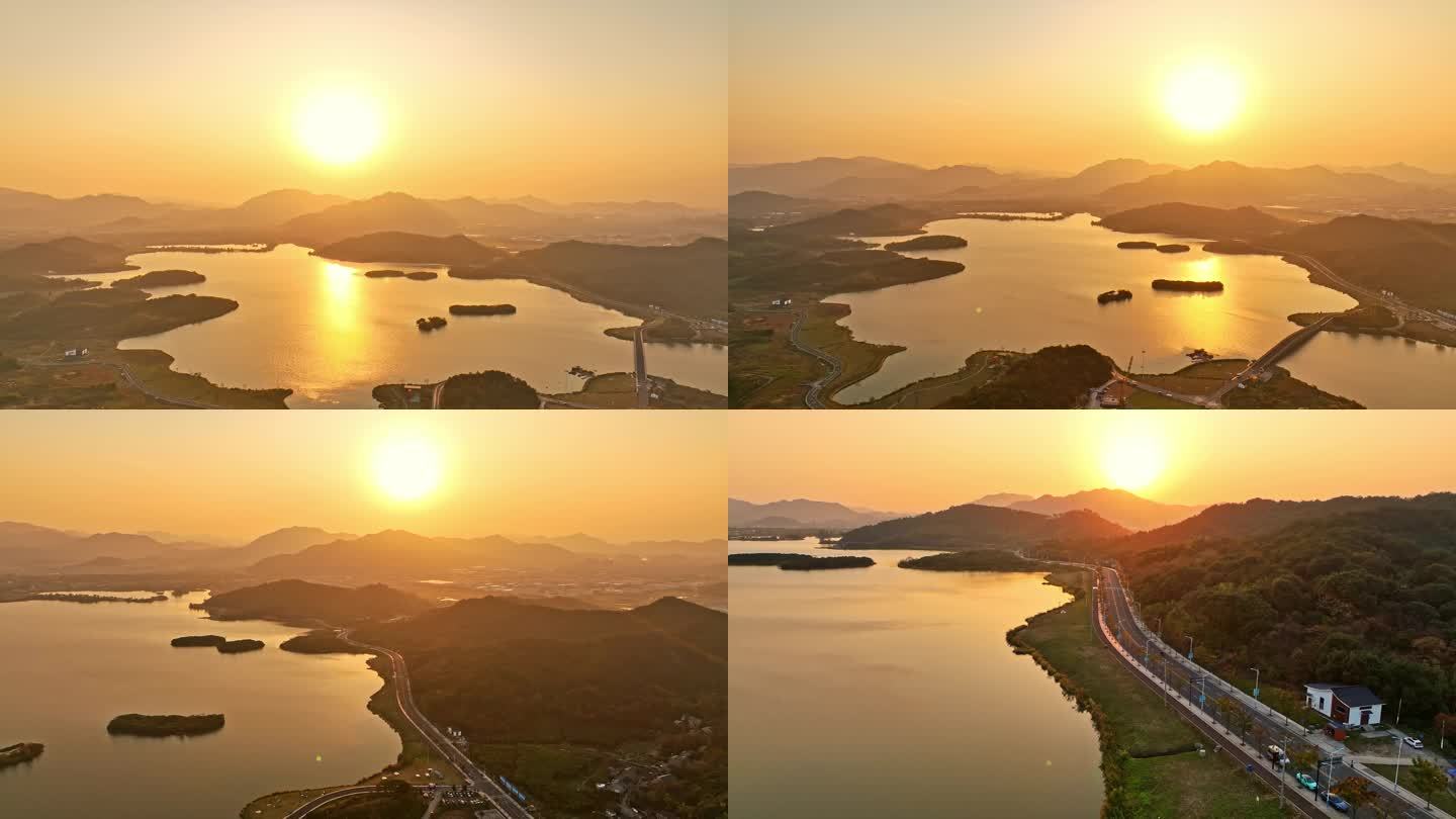 皂李湖落日黄昏美景波夕阳逆光日落黄昏