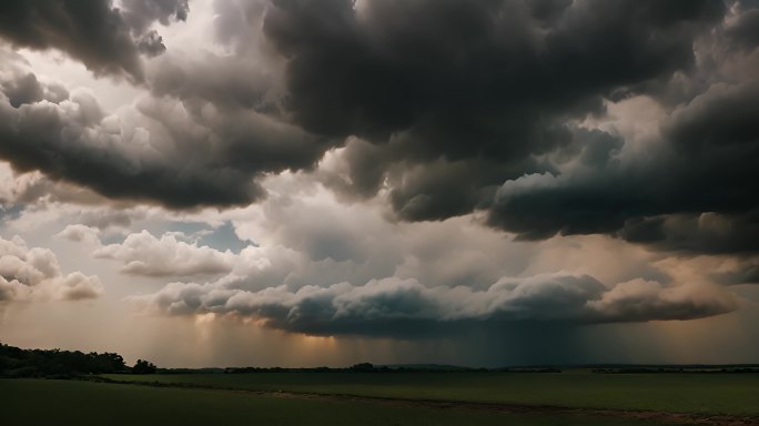 积雨云遮天蔽日云层透光空境云翻滚