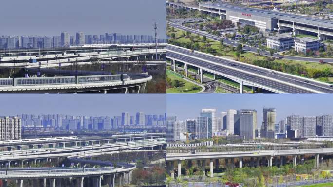 杭州临平南站高铁航怕长焦拍摄4K原创城市