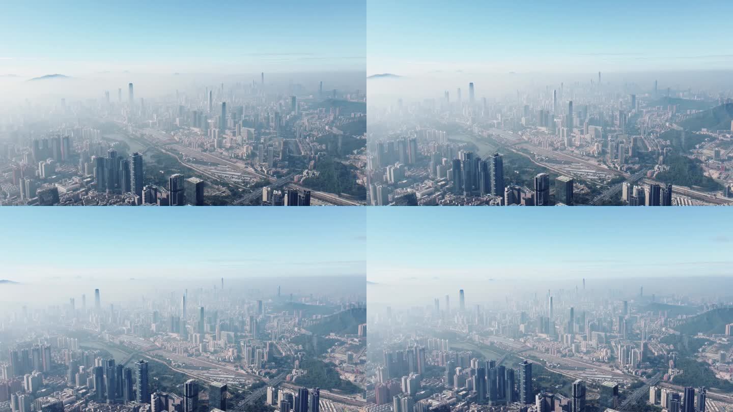 无人机:深圳罗湖区白天有平流雾的天际线