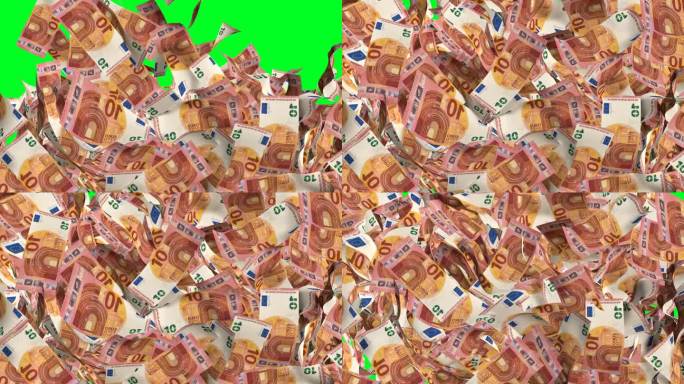 10 .欧元货币转换。现金雨。绿色的屏幕。