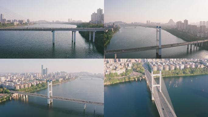 广西柳州城市滨水江景风光-壶西大桥航拍