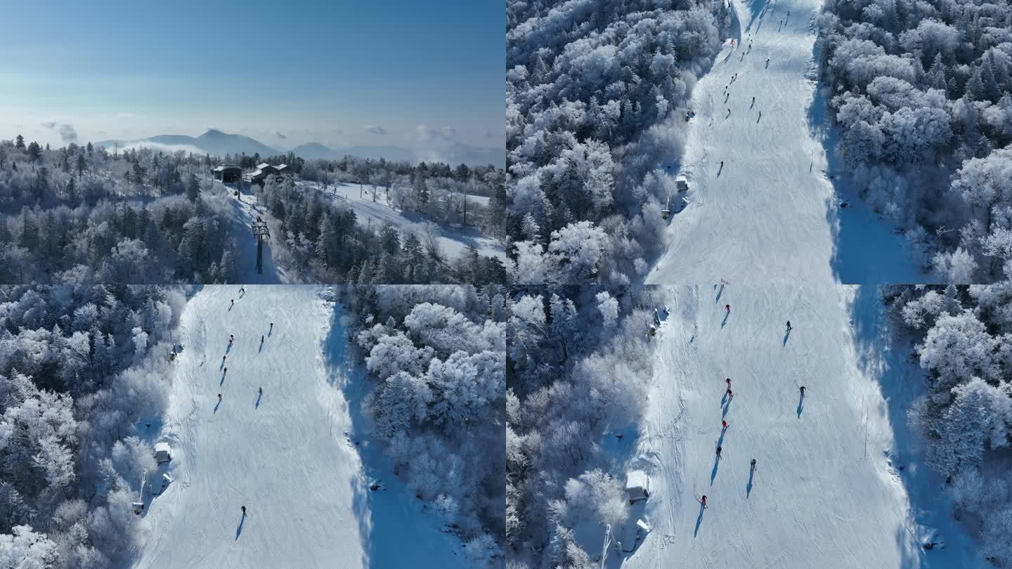 雪景雪场滑雪航拍镜头