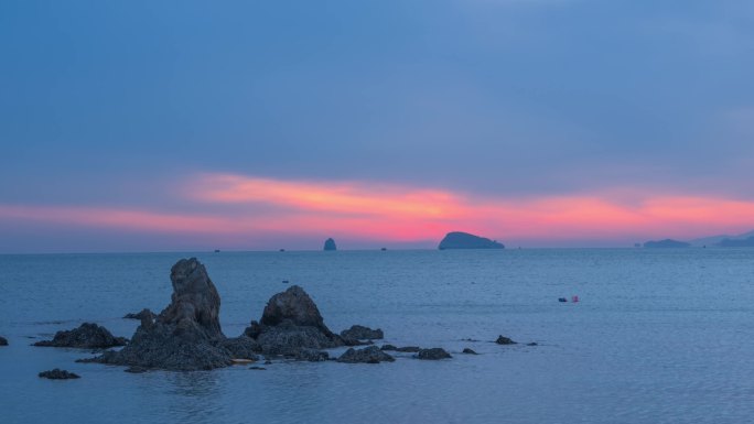 大连老虎滩石槽海上日落风光延时