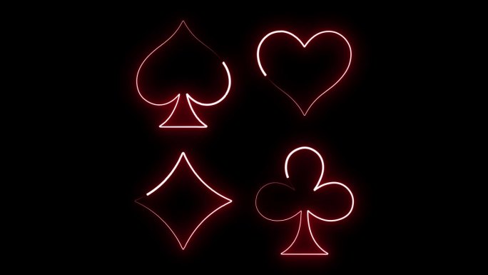 扑克和赌场霓虹灯图标孤立的黑色背景。