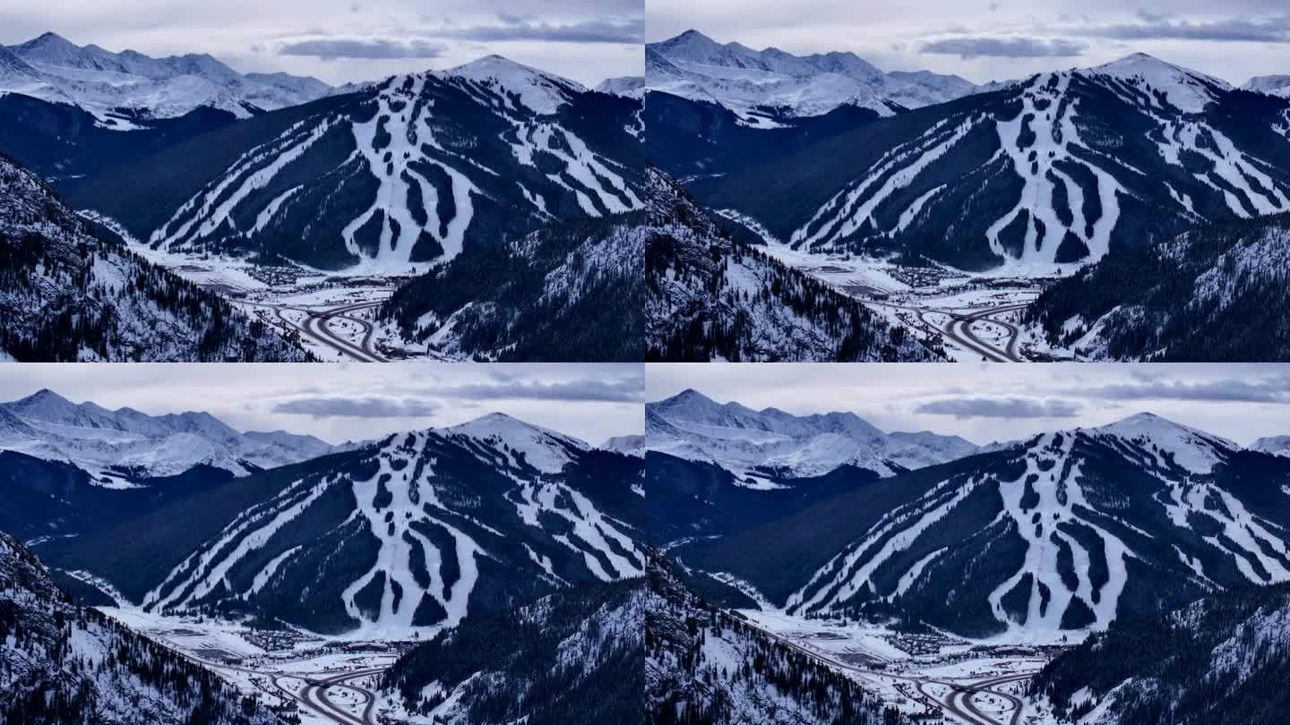 滑雪道小道遥远的i70铜山莱德维尔科罗拉多州冬季十二月圣诞节航拍无人机电影景观银索恩韦尔白杨十英里范