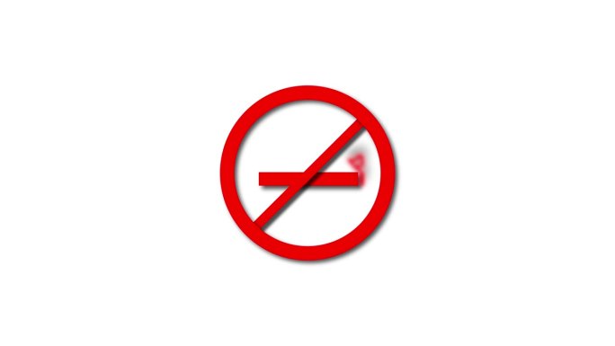 动画禁止吸烟标志，在白色背景上的香烟上有一个红色禁止标志。
