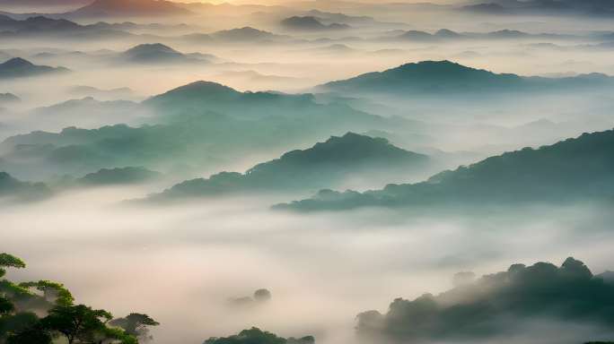 江山画卷云雾缭绕