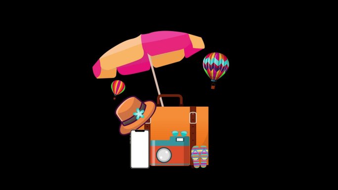 旅游动画暑假旅游概念与阿尔法频道旅行必备物品。