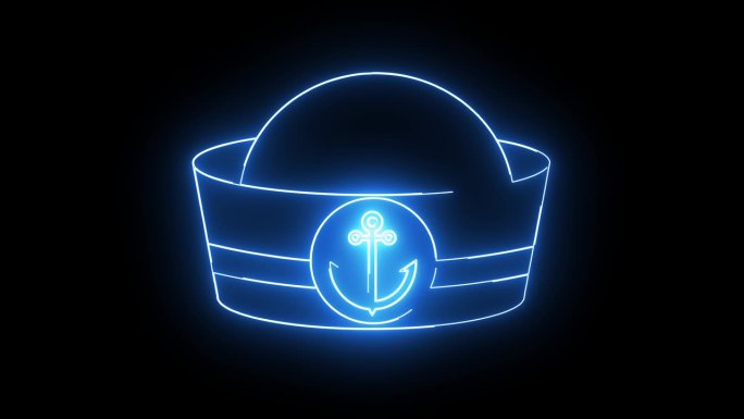 动画水手帽图标与发光的霓虹灯效果