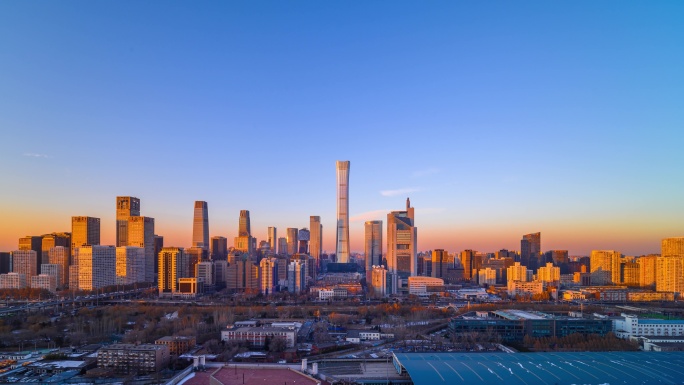 北京国贸城市天际线与车流日转夜延时