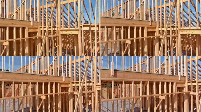 在新住宅的建设中，用桁架梁建造了木梁框架