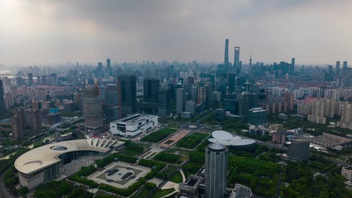 上海科技馆上海世纪大道中轴线航拍