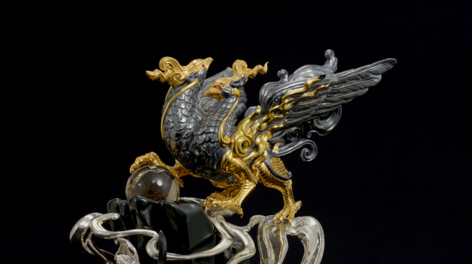 山海经神鸟鸓 异兽神话传说 金包银工艺品