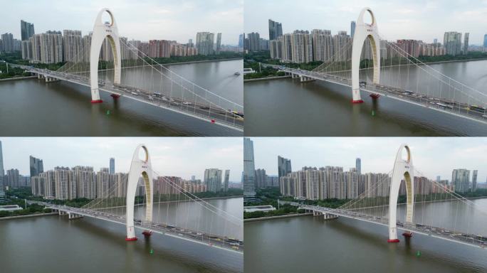 一天结束的时候，中国广州南华大桥上车流缓慢