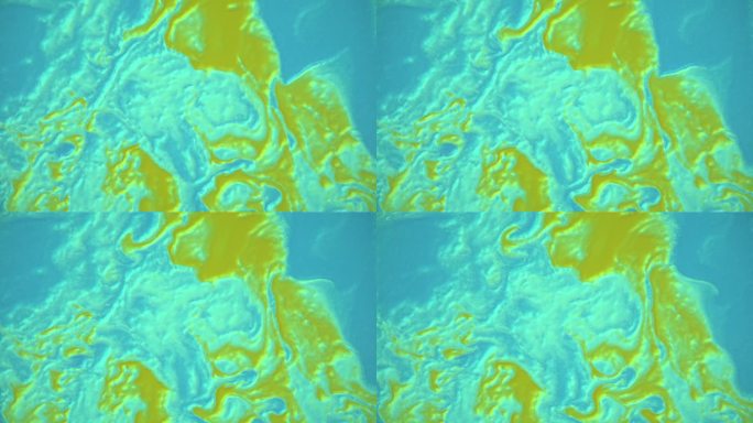 详细的三维渲染数字动画流动的液体在蓝黄配色方案。现代背景4K