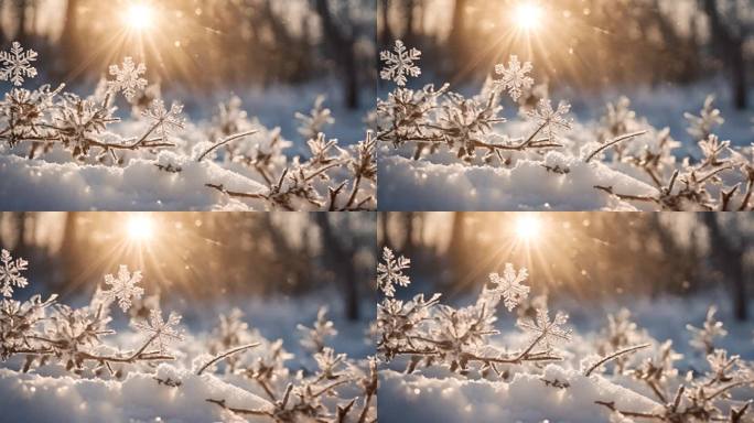 冬天下雪冬季唯美浪漫雪景霜花雪花冰晶结晶