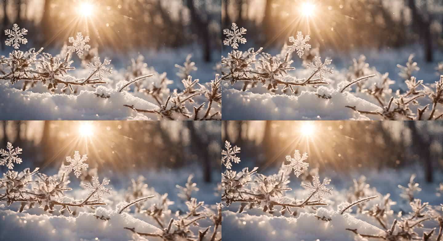 冬天下雪冬季唯美浪漫雪景霜花雪花冰晶结晶