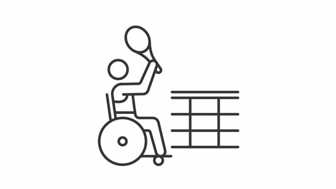 轮椅羽毛球2D黑色创意细线性动画，透明背景高清视频，残奥会无缝循环4K视频