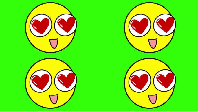 心形眼睛的恋爱表情符号:绿色背景上的手绘设计。